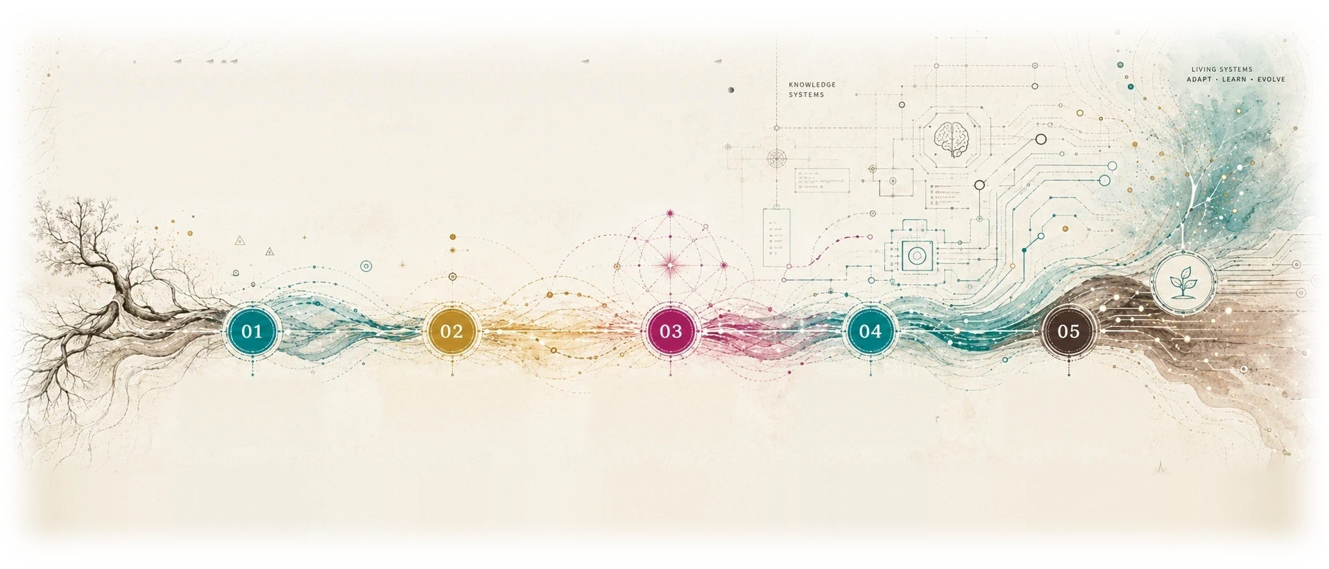 A deliberate process from friction to living systems: Discover, Clarify, Organize, Implement, Steward.